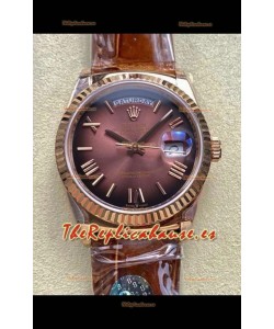 Reloj Rolex Day Date 128235, oro rosa, marrón, degradado, esfera romana, superclon