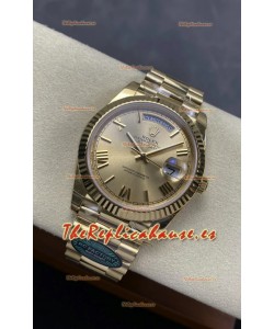 Reloj Rolex Day Date 228238 de oro amarillo con esfera romana dorada, superclon