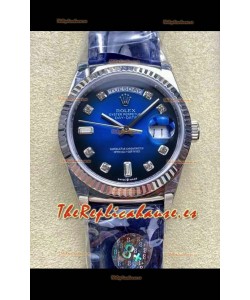 Reloj Rolex Day Date 128236 de acero inoxidable con esfera azul degradada y diamantes, réplica perfecta