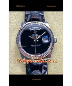 Reloj Rolex Day Date 128236 de acero inoxidable con esfera negra, réplica de alta calidad
