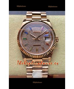 Reloj Rolex Day Date 128345RBR con esfera de oro rosa y diamantes, réplica de alta calidad