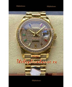 Reloj Rolex Day Date 128348RBR de oro amarillo con diamantes y esfera, réplica perfecta