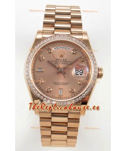 Reloj Rolex Day Date 128345 de oro rosa con diamantes y esfera, réplica perfecta