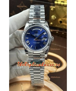 Reloj Rolex Day Date 228236 de acero inoxidable con esfera azul y números romanos, réplica de alta calidad