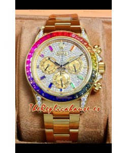 Reloj Rolex Daytona 116568 de oro rosa con esfera pavimentada de moissanitas, réplica de alta calidad