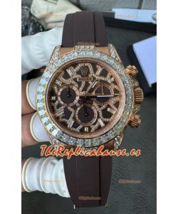 Reloj Rolex Daytona 126555TBR Jirafa Oro Rosa Esfera Marrón Castaño Moissanita Superclon