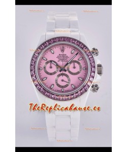 Reloj Rolex Daytona AET de cerámica blanca con esfera rosa y movimiento 4130, superclon