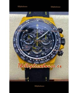 Reloj Rolex Daytona amarillo con caja TPT, esfera esqueletizada y correa de nailon, réplica de alta calidad