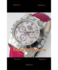 Reloj Rolex Daytona 116519 de acero inoxidable con correa de cuero rosa perlado, réplica de alta calidad
