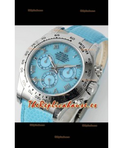 Reloj Rolex Daytona 116519 de acero inoxidable con correa de cuero azul perlado, réplica de alta calidad