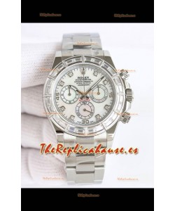 Reloj Rolex Daytona 116519 de acero inoxidable con esfera de perlas blancas, réplica de alta calidad