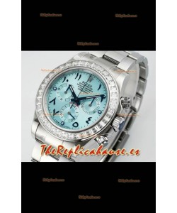 Reloj Rolex Daytona 116519 de acero inoxidable con esfera azul hielo y números arábigos, réplica de alta calidad
