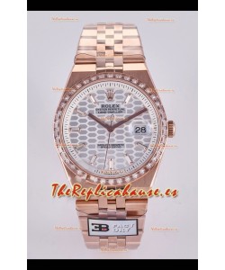 Reloj Rolex Land-Dweller 127336 de acero con esfera tipo panal, diamantes y oro rosa de 40 mm, réplica de alta calidad