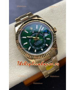 Reloj Rolex Sky-Dweller REF# 336238 con esfera verde, montura Oyster de oro amarillo, superclon
