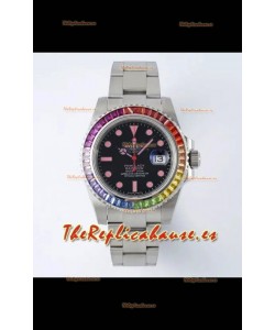 Reloj Rolex Submariner Pink Lady Rainbow de 40 mm con zafiros, réplica de alta calidad