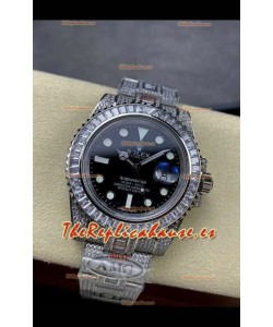 Reloj réplica suizo Rolex Submariner 116610 Iced Out Edition de 18 pulgadas con esfera negra