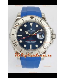 Reloj Rolex Yachtmaster de 40 mm con esfera azul y correa de caucho, réplica perfecta