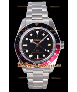 Reloj Tudor Black Bay GMT con esfera negra y bisel negro/rojo, réplica perfecta