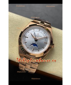 Reloj réplica suizo Vacheron Constantin Overseas True Moon Phase con esfera de acero y oro rosa