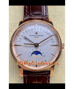 Reloj réplica suizo Vacheron Constantin Patrimony Moonphase de oro rosa con esfera blanca
