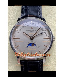 Reloj réplica suizo Vacheron Constantin Patrimony Moonphase de acero inoxidable con esfera color champán