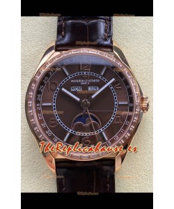 Reloj réplica suizo Vacheron Constantin Fiftysix con fase lunar, esfera marrón y oro rosa