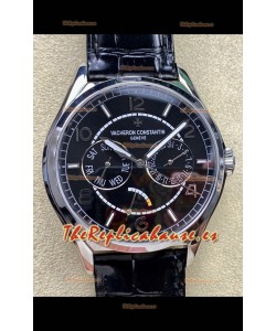 Reloj réplica suizo Vacheron Constantin Fiftysix Day-Date de acero inoxidable con esfera negra