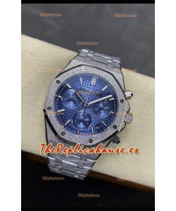 Reloj Royal Oak Chrono 26240 con esfera azul hielo y oro blanco esmerilado, réplica de alta calidad