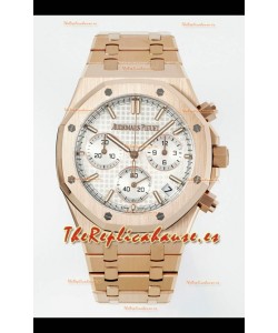 Reloj Royal Oak Chrono 26240 con correa de oro rosa y esfera blanca, réplica de alta calidad