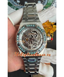 Reloj Royal Oak Openworked 15412BC con zafiros verdes, superclon
