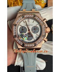 Reloj Royal Oak Chrono 26231 con caja de oro rosa y correa de caucho, réplica de alta calidad