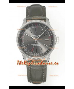 Reloj Navitimer Automatic 36 con esfera gris y caja de acero, réplica de alta calidad