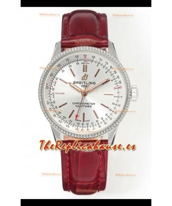 Reloj Navitimer automático 36 con esfera de acero y correa roja, réplica perfecta