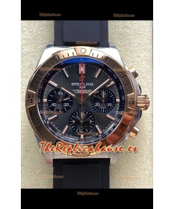 Reloj Breitling Chronomat B01 42 con esfera gris y correa de caucho bicolor, réplica de alta calidad