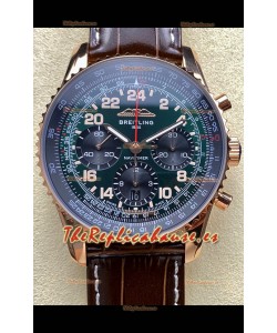 Reloj réplica suizo Breitling Navitimer B02 de oro rosa con esfera verde