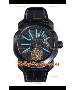 Reloj Bvlgari Octo Roma PVD de titanio con marcadores de hora azules, superclon