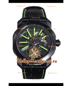 Reloj Bvlgari Octo Roma PVD de titanio con marcadores de hora verdes, réplica perfecta
