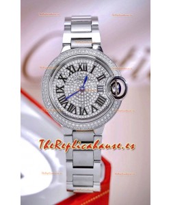 Reloj Ballon De Cartier Suizo Quartz de 33 mm, acero inoxidable, diamantes, superclon