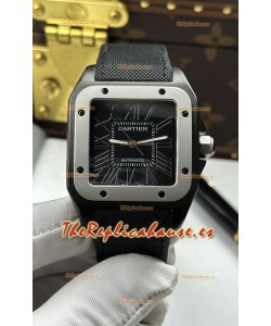 Reloj Santos De Cartier con esfera negra y revestimiento PVD MLF Superclon