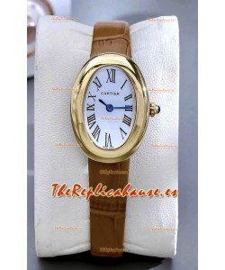 Reloj Cartier Baignoire Superclon de oro amarillo de 23 mm con correa marrón