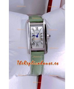 Reloj Cartier Tank Americaine de acero de 19,4 mm con correa verde y movimiento de cuarzo suizo