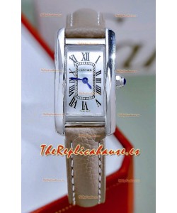 Reloj Cartier Tank Americaine de acero de 19,4 mm con correa beige y movimiento de cuarzo suizo