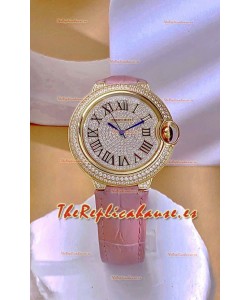 Reloj Ballon De Cartier Suizo Quartz de 36 mm, oro rosa, diamantes, superréplica