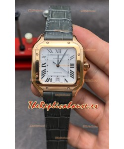 Reloj Cartier Santos De Cartier Superclon con correa de cuero gris y oro rosa