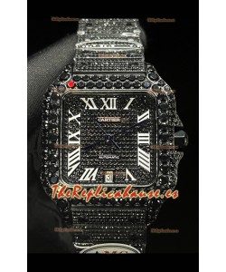 Reloj Cartier "Santos De Cartier" Superclon de 40 mm con moissanita negra