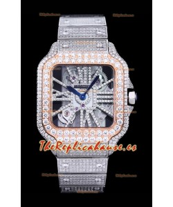 Reloj Cartier "Santos De Cartier" Skeleton con moissanita pavimentada, superclone