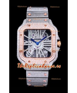 Reloj Cartier "Santos De Cartier" Skeleton con moissanita pavimentada, superclone