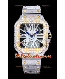 Reloj Cartier "Santos De Cartier" Skeleton con moissanita pavimentada, superclone