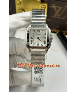 Reloj Cartier Santos Swiss Quartz de 27 mm con esfera de acero, réplica de alta calidad