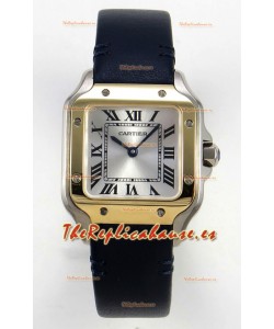 Reloj Cartier Santos Swiss Quartz de 27 mm con correa de cuero bicolor, réplica exacta